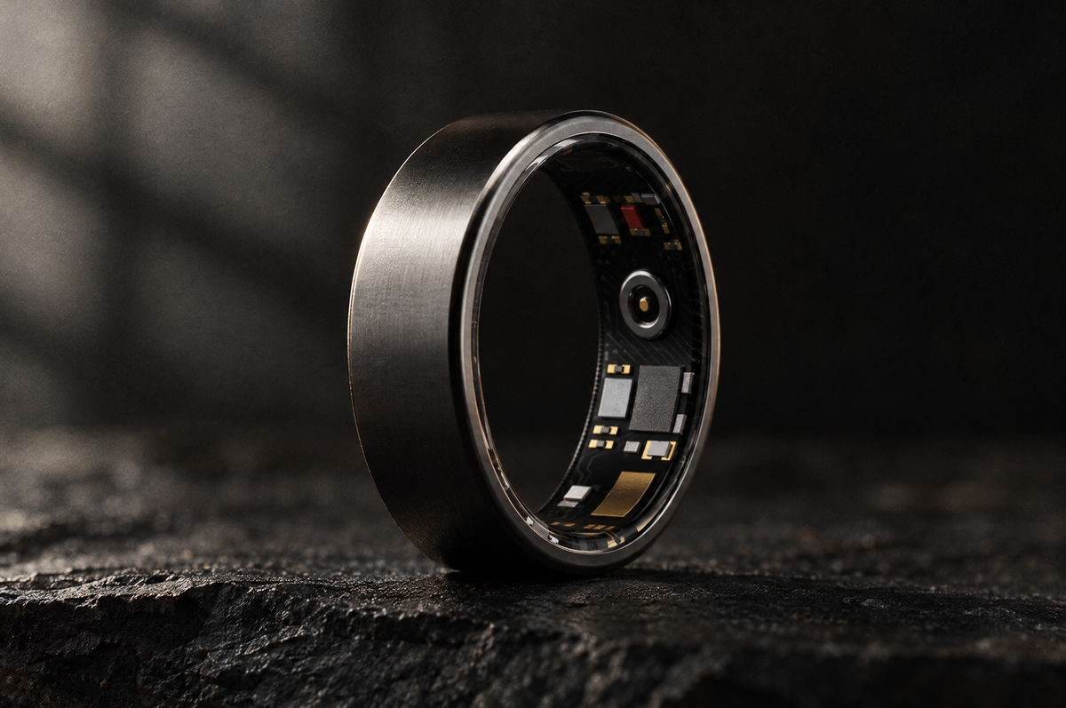PulseRing Pro on dark slate showing the sensors on its inner surface