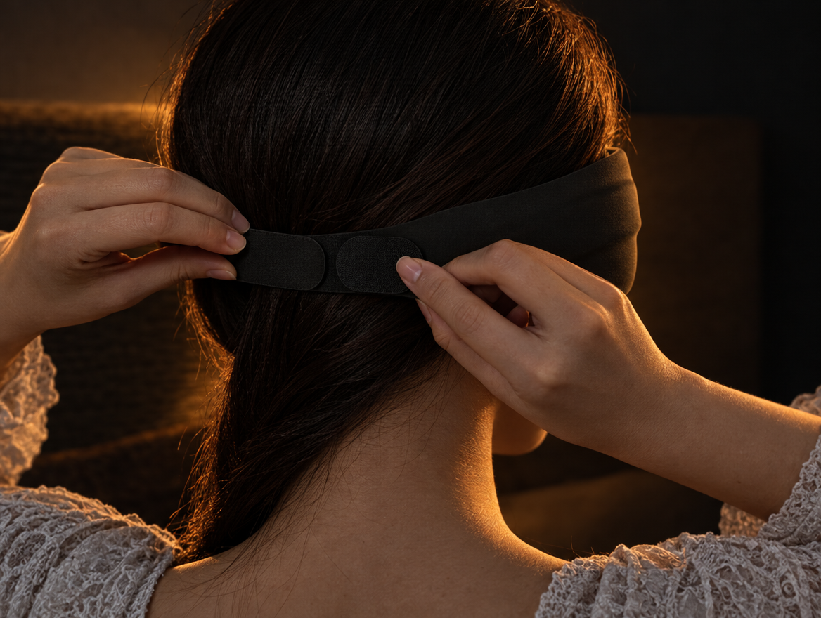 Fastening the flat strap at the back of the head